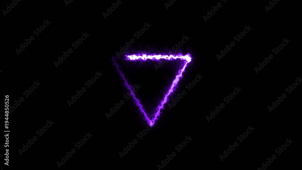 Fototapeta premium Purple glowing triangular outline with bright light particles on a dark Generate title without using the word 
