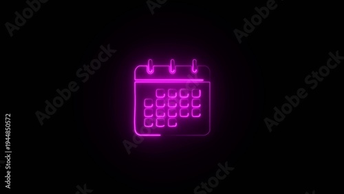 Purple neon glowing calendar with paper clips on a dark Generate title without using the word 