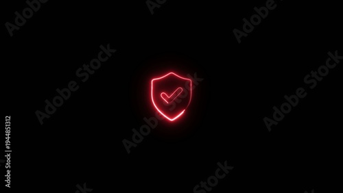 Red neon outline of a shield with checkmark glowing brightly on dark Generate title without using the word 