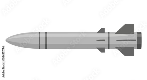 A detailed vector illustration of a grey missile with fins, depicted horizontally on a plain white background.