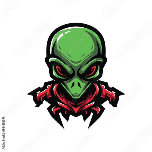 Green Alien Head with Red Eyes.