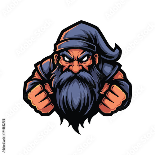 Angry Cartoon Man with Long Beard.