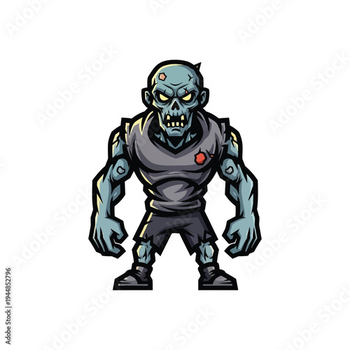Cartoon zombie robot character standing.