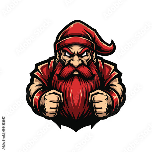 Angry bearded man in red hat.