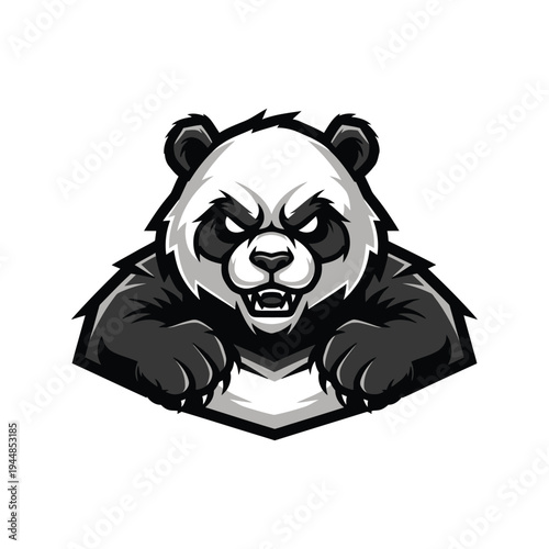 Angry Panda Face Closeup Illustration.