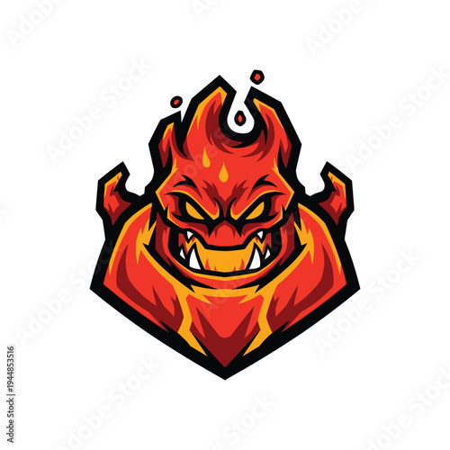 Flaming Demon Head with Sharp Teeth.