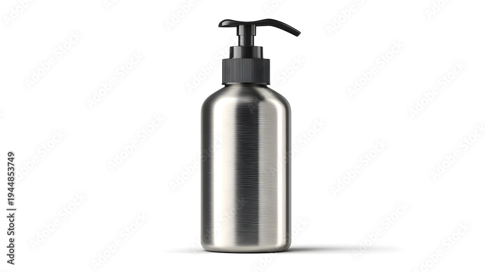 Obraz premium Modern Silver Metal Pump Bottle Dispenser Isolated on White Background.