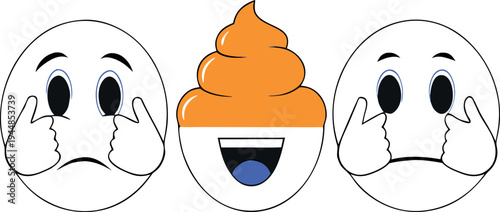 Emoticon faces with stressed expressions and a poop emoji
