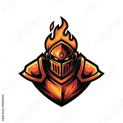 Flaming Knight Helmet Illustration Design.