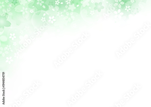 桜の春背景 グリーングラデーション 和風さくらバナーテンプレート | A4 横 上フレーム コピースペース ベクター素材	
