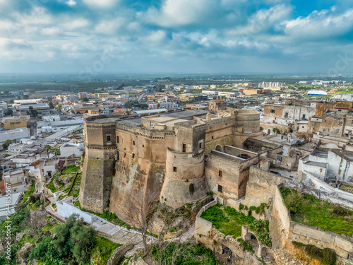 Konstfotografi Aerial view Historic Massafra Castle: Medieval Fortress Byzantine Rock-Cut Architecture in Puglia’s Ravines