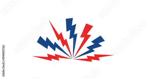 Abstract burst of red and blue lightning bolts emanating from a central point, symbolizing energy and power