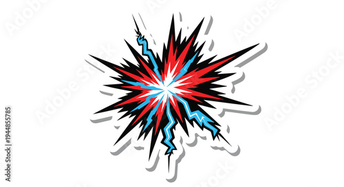 Dynamic comic book style explosion burst with lightning bolts, a vibrant graphic element for energy, impact, and power designs, isolated vector illustration.