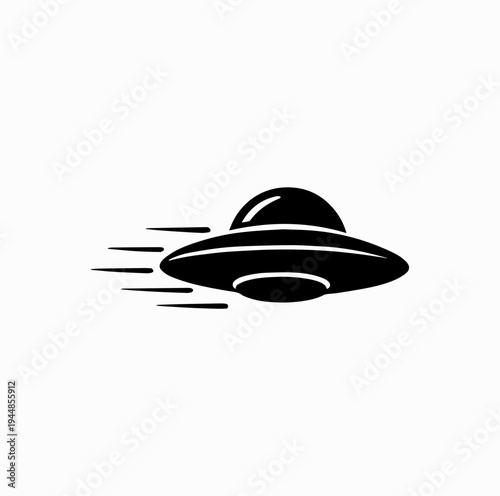 Flying UFO Spaceship Silhouette with Speed Lines Sci Fi Alien Spacecraft