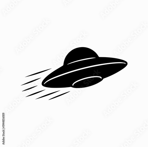 Flying UFO Spaceship Silhouette with Speed Lines Sci Fi Alien Spacecraft