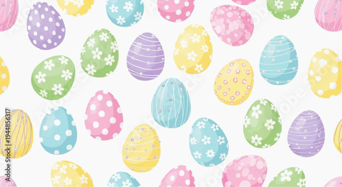 A colorful Easter egg pattern with pastel colors and floral designs