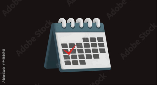 A vector graphic illustration of a calendar with a red checkmark