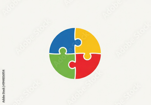 Colorful puzzle pieces coming together in a circle on white background symbolizing unity and teamwork