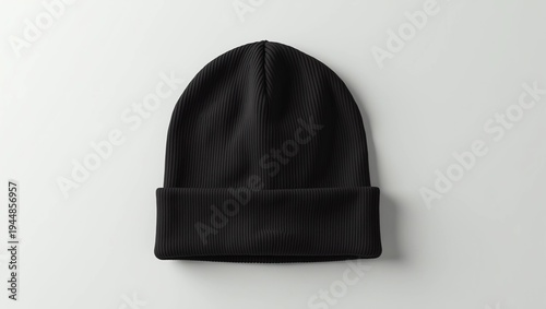 black woll beanie, winter beanie hat. beanie hat isolate white background. Blank Beanie Hat Mockup with Free Space for Your Design on a white background