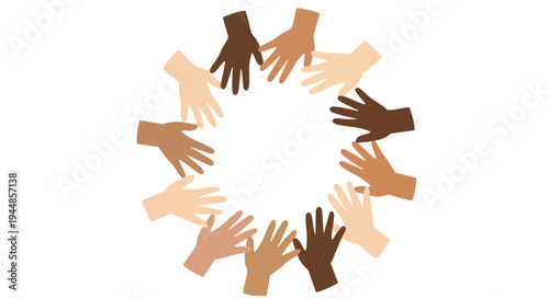 Multicultural children's hands in a circle. Concept of diversity, unity, and friendship.
