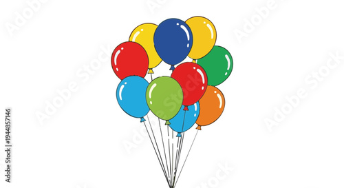 A bright bunch of colorful party balloons, a vector illustration isolated on white.