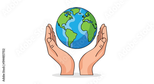 Human hands holding and protecting planet Earth. Global conservation and sustainability concept.