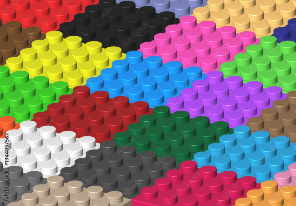 Fototapeta premium Realistic colored plastik constructor parts background. Byilding concept backdrop. 3D rendered vector illustration