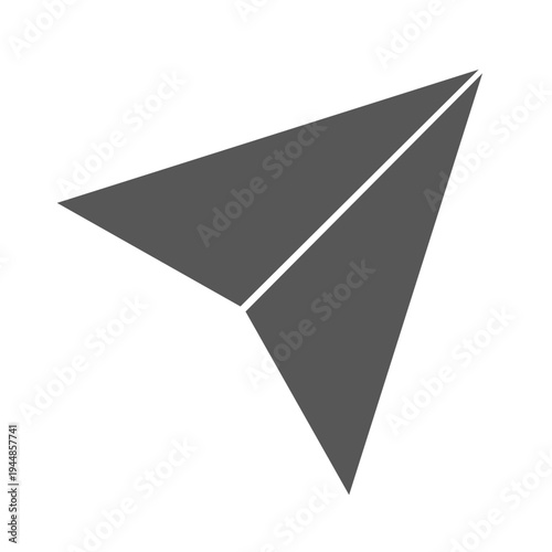Minimalist Paper Plane Icon for Message and Communication Design, Flat Grey Vector Illustration for Send Button, Social Media Interface, Digital Marketing Fly, and Navigation Symbol Element