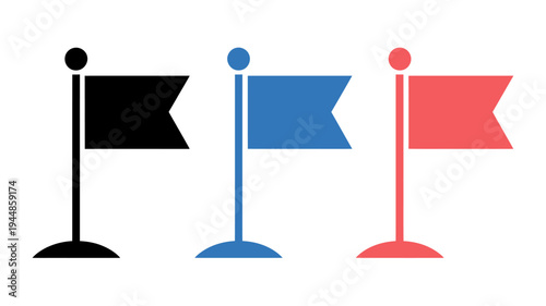 Flags on poles in black blue and red colors standing alone