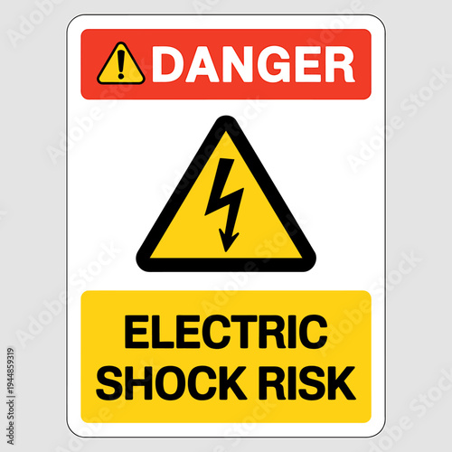 Electric shock risk warning sign with danger and lightning symbol