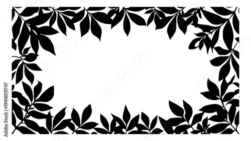 A decorative border composed of black leaves and stems creating an organic frame for text or images.