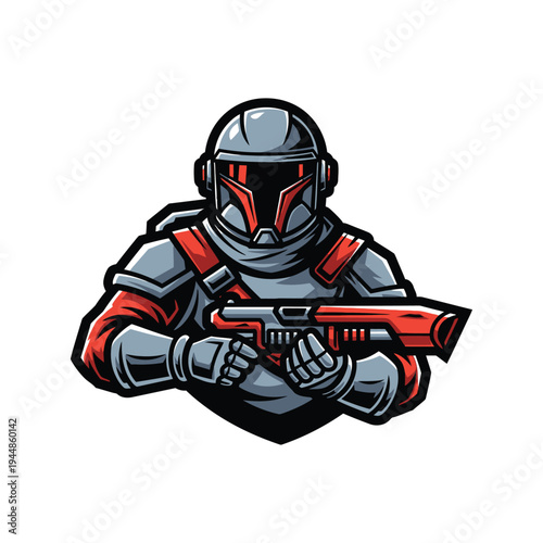 Cartoon soldier in futuristic armor.