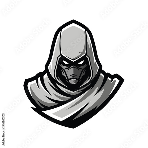 Cartoon hooded figure with mask.