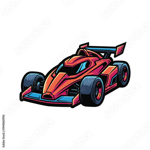 Colorful cartoon racing car speeding vehicle.