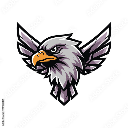 Cartoon eagle head with wings spread.