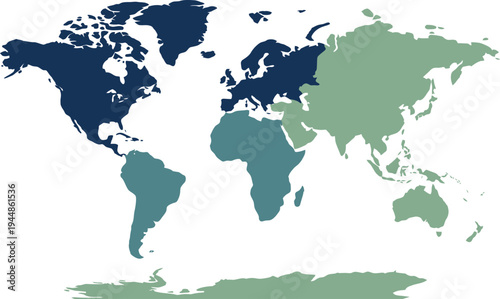 A colorful vector illustration of a world map with different colored continents on a white background