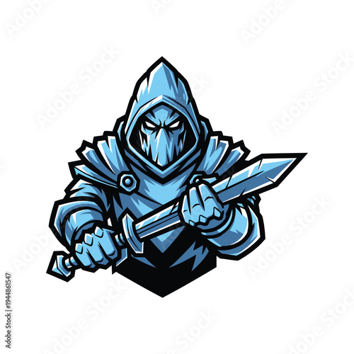 Cartoon ninja warrior with sword.