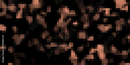 Pixelated Abstract Pattern with Scattered Brown and Beige Squares on a Dark Black Background for Digital Art and Glitch Effects