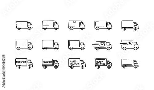 Delivery truck line icon set logistics transport outline symbols editable stroke vector collection
