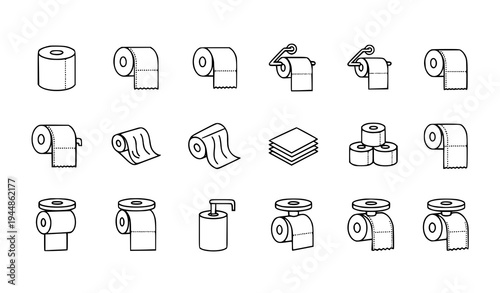 Toilet paper line icon set bathroom tissue roll outline symbols collection isolated on white background