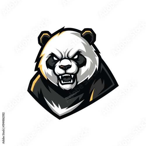 Angry Panda Bear Cartoon Portrait Closeup.