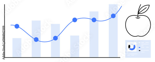 Data analysis concept. Chart showing trends and growth correlations connects health and nutrition . Data analysis for health metrics, business insights, education, and research topics