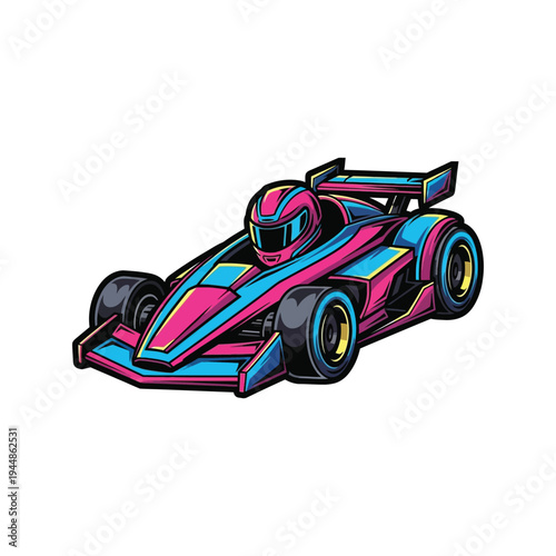 Colorful Racing Car with Driver.