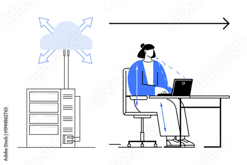 Cloud computing concept. Cloud technology facilitates data transfer between servers and users. Cloud computing streamlines digital collaboration, storage, and access. For tech, education, e-commerce