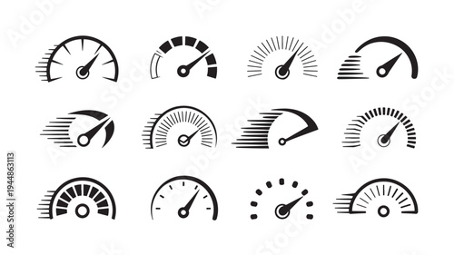 Speedometer and Dial Icons twelve with