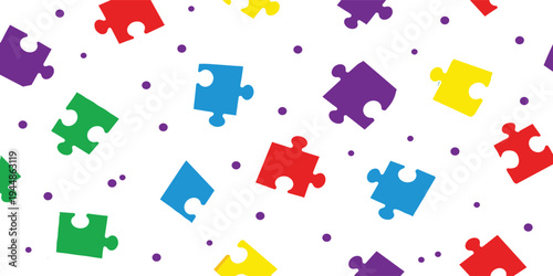 Colorful Jigsaw Puzzle Pieces Seamless Pattern Background Representing Problem Solving, Teamwork, Strategy, Brain Games, Education, and Creative Thinking Vector Design