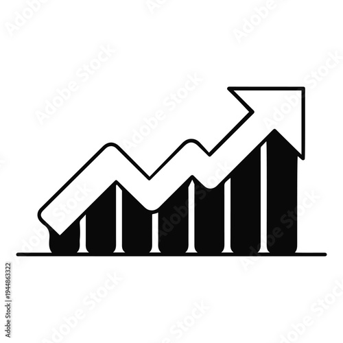 Black and white bar chart with upward arrow icon analytics
