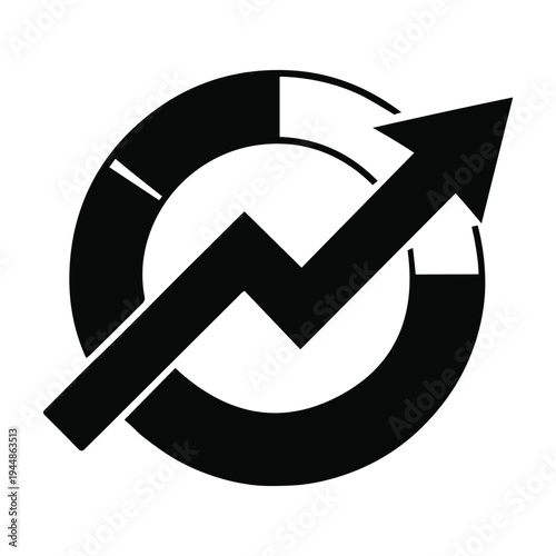 Black rising arrow graph icon on white background chart