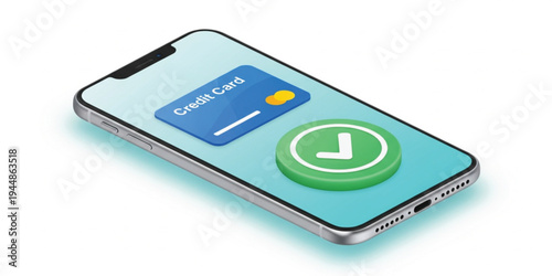 Mobile Payment and Credit Card Transaction Concept with Smartphone and Digital Banking Approval Icon for Online Shopping and Financial Technology Design