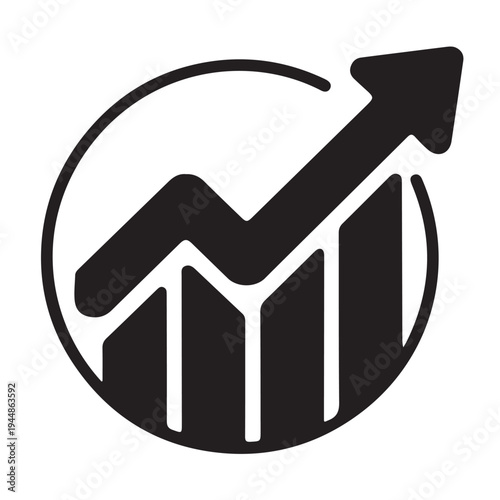 Black upward trending graph icon within a circle chart